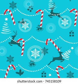 CLASSIC CHRISTMAS SEAMLESS PATTERN VECTOR. CANDY CANE WITH DECORATIVE PEARL AND CELEBRATION