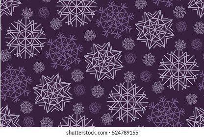 Classic Christmas snowflakes seamless pattern. White and ink color background snow fabric sample. geometric pattern swatch vector illustration. repeatable geometry modern motif