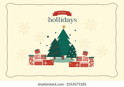 Classic Christmas Themed Festive Background, Adorable vector illustration with Christmas decorative elements and typography design. Bright Christmas Banner for ads, cover, social media