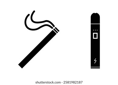 Classic cigarette and modern e cigarette vape. nicotine addiction cigarettes vs vapes
