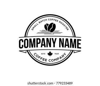 Classic Circle Black Coffee Bean and Maple Leaf for Restaurant Symbol Vintage Logo Vector