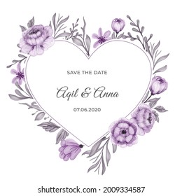 classic circle purple flower wreath frame invitation card