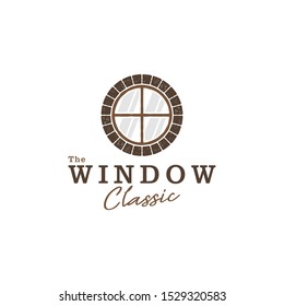 Classic circle window logo with rough brick frame - for classic style home construction business and other purposes