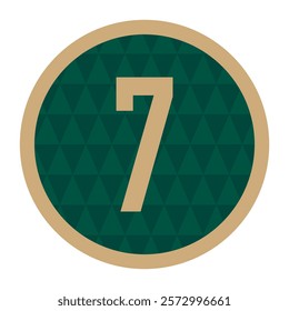 Classic Circular Design with Number 7 and Gold Border on Green Geometric Background