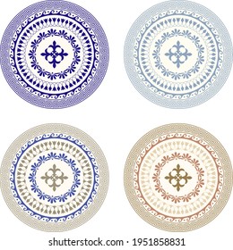 Classic circular ornnament in blue and beige colors for decorating textiles, ceramics, carpets and other classic projects.