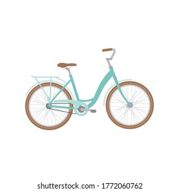 Classic City Bicycle. Ecological transport. Women Bike side view flat vector Illustration.