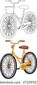 Bicicleta de cidade clássica mostrada em estilos de ilustração vetorial de contorno colorido e preto, isolado