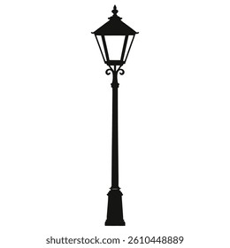 Classic city lamppost silhouette vector. Vector illustration of a city lamppost on white background