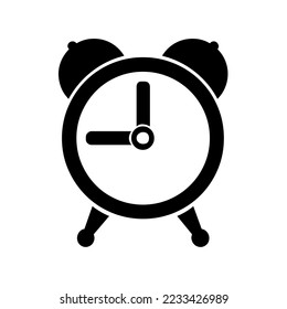 Reloj clásico con manos y alarma de reloj, dispositivo mecánico, analógico o digital para la medición del tiempo, cronómetro, gráfico, contorno, vector, ilustración en color negro y blanco aislado en blanco