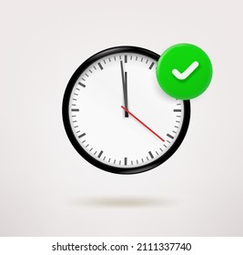 Icono de reloj clásico con marca de verificación. icono de vector 3d