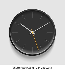 Klassisches Uhrenbild im realistischen Flachstil. Dunkler Timer auf weißem Hintergrund. Schwarze Geschäftsuhr. Vektordesign-Element für Ihr Projekt