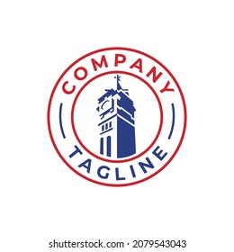 classic clock tower graphic emblem design logo