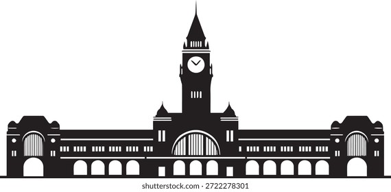 Classic Clock Tower Estación de ferrocarril Silueta Arquitectura