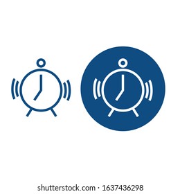 Classic clockwork alarm clock. Morning ringing. Two options. Vector blue icons.