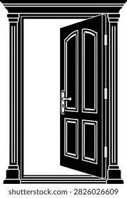 Classic closed door black silhouette icon with clean geometric shapes, suitable for home, architecture, entrance, interior design, and signage projects.
