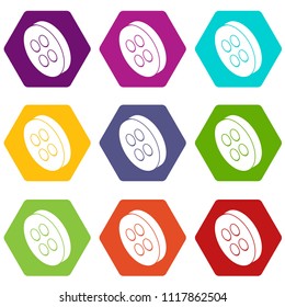 Classic clothes button icons 9 set coloful isolated on white for web