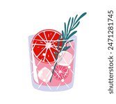 Classic cocktail "Paloma".Summer refreshing alcoholic drink with grapefruit, ice and rosemary.	