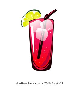 Classic cocktail "Sea breeze". Summer refreshing drink with vodka, cranberry and grapefruit juice.Vector illustration.	
