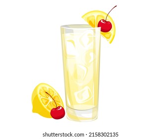 Classic  cocktail.Refreshing summer drink with lemon, cherry and ice.