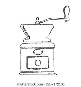 Klassische Kaffeemaschine im Holzgehäuse. Kaffeemaschine-Illustrationsdoodle in Vektorgrafik. Handgezeichnete Kaffeemaschinengrafik in Vektorgrafik.