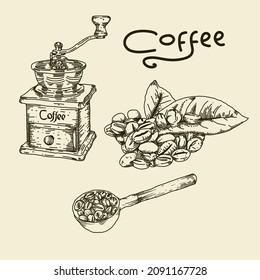 A Classic Coffee Icons With Hand Drawn Style Vector