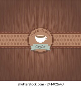 classic coffee label on wood pattern