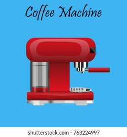 Classic Coffee maker. Red colour and Original design. Coffee machine.