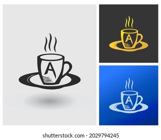 Classic coffee mug logo monogram initial A vector template