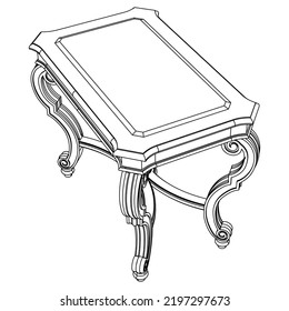Classic coffee table line vector illustration, isolated on white background.