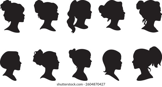 A classic collection of cameo silhouettes featuring elegant vintage portrait designs. These high-resolution vector cameos are perfect for jewelry designs, crafting, fashion prints, T-shirts, stickers.