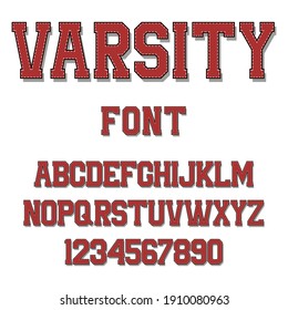 Classic college font with the contours. Used for football, baseball or basketball logos and T-shirts. It is made in the American style. Vector illustration.