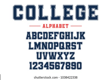 Classic college font. Vintage sport font in american style for football, baseball or basketball logos and t-shirt. Athletic department typeface, varsity style font. Vector - Shutterstock ID 1038422338