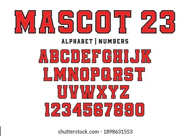 Classic college font. Vintage sport font in american style for football, baseball or basketball logos and t-shirt. College and varsity style font, tackle twill. Vector