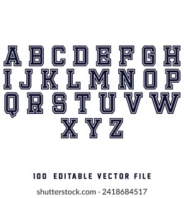 Classic college font. Vintage sport font in american style for football, baseball or basketball logos and t-shirt. Athletic department typeface, varsity style font. Vector