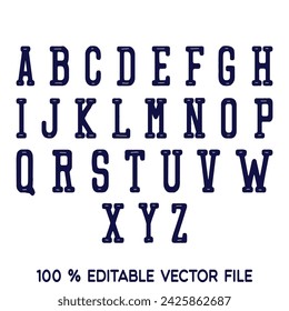 Classic college font. Vintage sport font in american style for football, baseball or basketball logos and t-shirt. Athletic department typeface, varsity style font. Vector