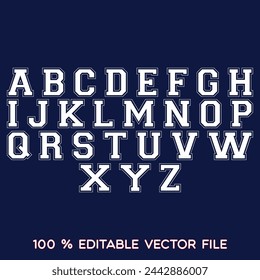 Classic college font. Vintage sport font in american style for football, baseball or basketball logos and t-shirt. Athletic department typeface, varsity style font. Vector