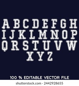 Classic college font. Vintage sport font in american style for football, baseball or basketball logos and t-shirt. Athletic department typeface, varsity style font. Vector