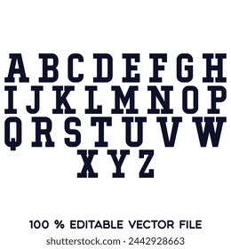 Classic college font. Vintage sport font in american style for football, baseball or basketball logos and t-shirt. Athletic department typeface, varsity style font. Vector