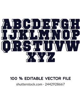 Classic college font. Vintage sport font in american style for football, baseball or basketball logos and t-shirt. Athletic department typeface, varsity style font. Vector