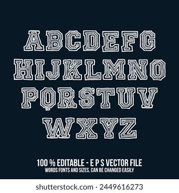 Classic college font. Vintage sport font in american style for football, baseball or basketball logos and t-shirt. Athletic department typeface, varsity style font. Vector