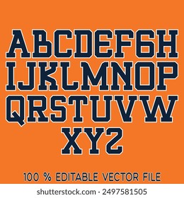 Classic college font. Vintage sport font in american style for football, baseball or basketball logos and t-shirt. Athletic department typeface, varsity style font. Vector