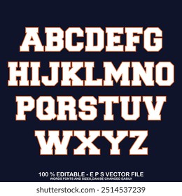 Fonte clássica da faculdade. Fonte esporte vintage em estilo americano para logotipos e camisetas de futebol, beisebol ou basquete. Tipo de face de departamento atlético, fonte de estilo varsity. Vetor