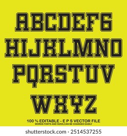 Fonte clássica da faculdade. Fonte esporte vintage em estilo americano para logotipos e camisetas de futebol, beisebol ou basquete. Tipo de face de departamento atlético, fonte de estilo varsity. Vetor