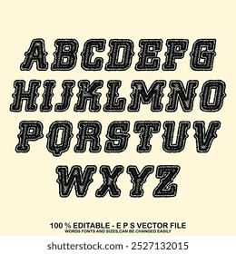 Fonte clássica da faculdade. Fonte esporte vintage em estilo americano para logotipos e camisetas de futebol, beisebol ou basquete. Tipo de face de departamento atlético, fonte de estilo varsity. Vetor