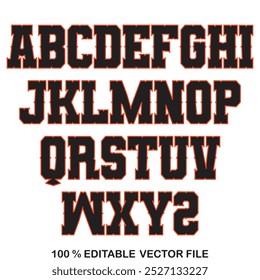 Classic college font. Vintage sport font in american style for football, baseball or basketball logos and t-shirt. Athletic department typeface, varsity style font. Vector