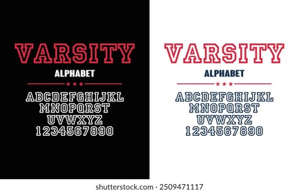 Alfabeto de fonte da universidade clássica. Fonte Varsity sport em estilo ocidental para o beisebol, futebol ou logotipo de basquete, marca e t-shirt. Tipo de departamento atlético, alfabeto de fonte estiloso varsity