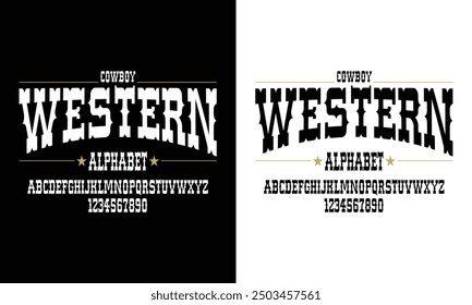 Classic college western font alphabet. Varsity sport font in western style for baseball, football or basketball logo, brand and t-shirt. Athletic department typeface, varsity stylish font alphabet