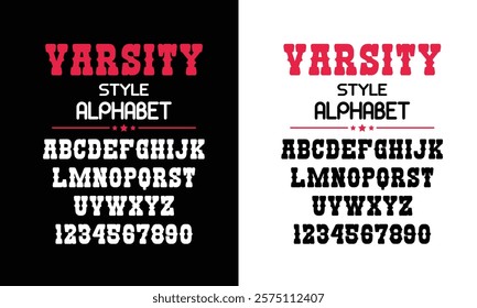 Classic college western font alphabet. Varsity sport font in western style for baseball, football or basketball logo, brand and t-shirt. Athletic department typeface, varsity stylish font alphabet