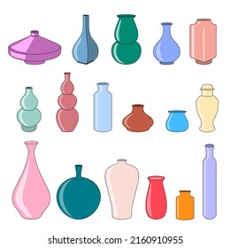 Classic colorful vases collection isolated on white. Vintage pottery vector illustration set.
Design asset for prints,posters,cards,etc. Vector illustration.