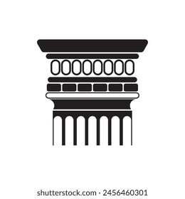 Classic column capital black line icon, European monument pillar vector illustration